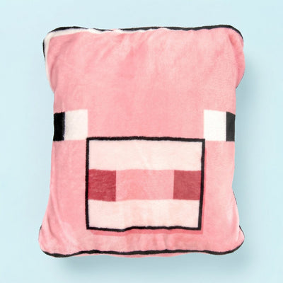 Couverture de coussin 2 en 1 Paladone Minecraft Pig - Couverture de voyage Microsoft sous licence officielle, plaid doux et moelleux pliable, design compact pour la décoration du salon ou de la chambre, 120 cm x 150 cm -
