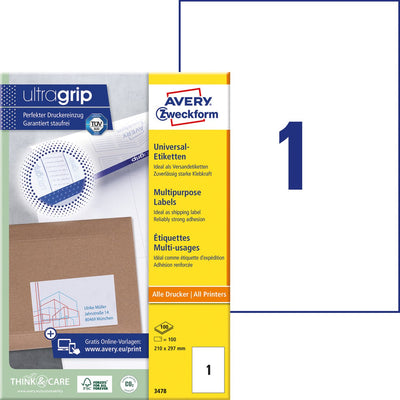 Etiquettes avery zweckform 3478 universelles 210x297mm