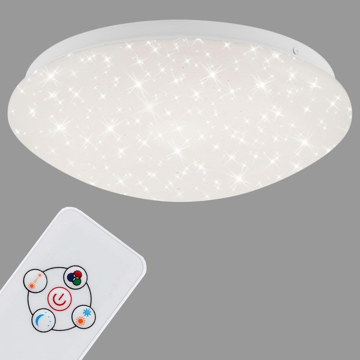 Briloner moon - Plafonnier LED - dimmable - plafonnier avec effet ciel étoilé - RGBW - avec télécommande - ø26 cm - blanc