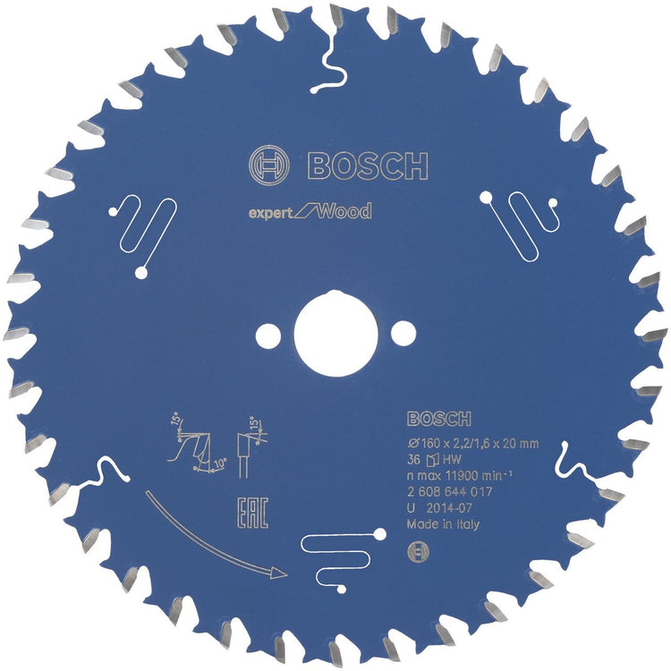 Lame de scie circulaire Bosch expert pour le bois 160x20x2,2 1,6x36 t