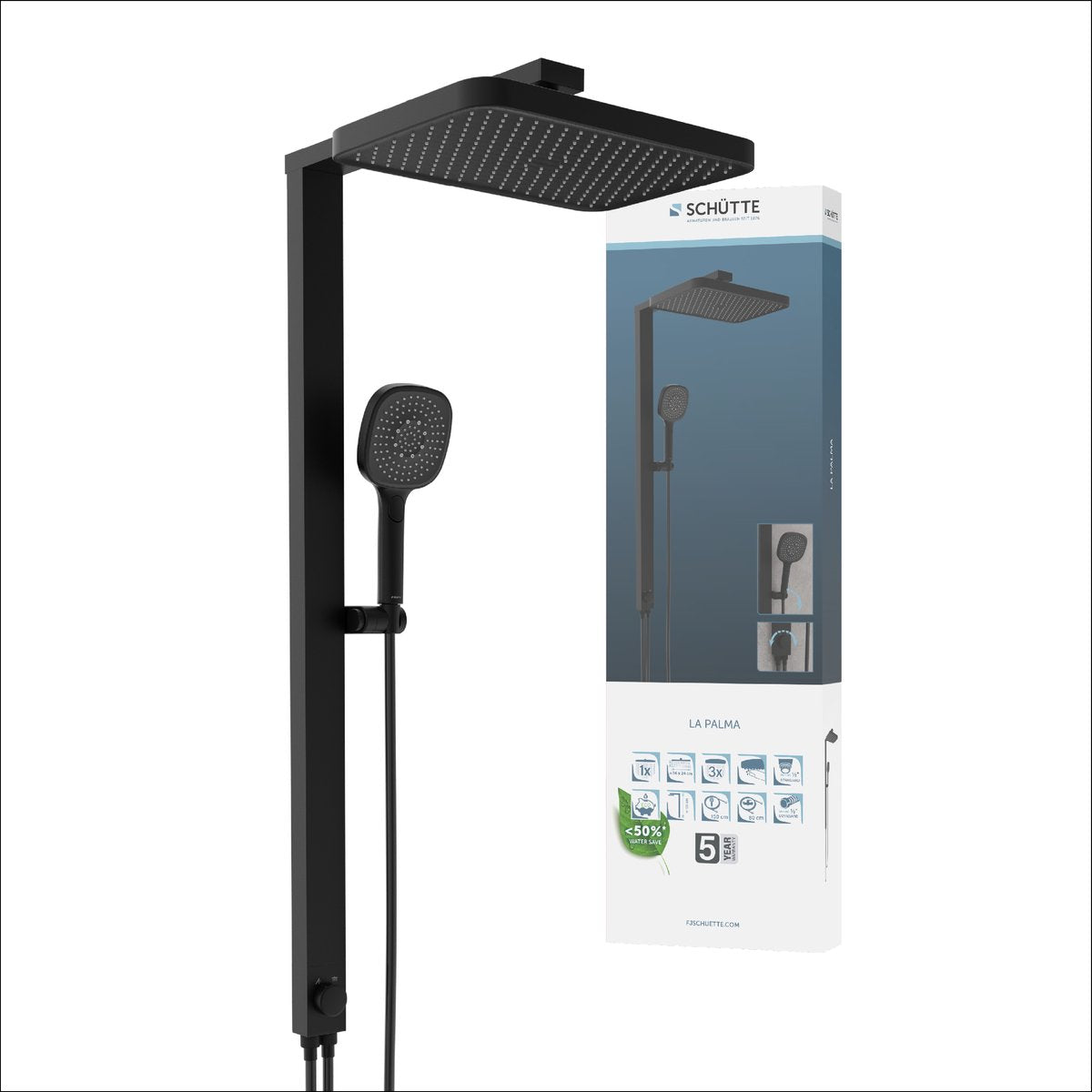 Système de douche Schütte la palma - douche à effet pluie - sans robinet - noir mat