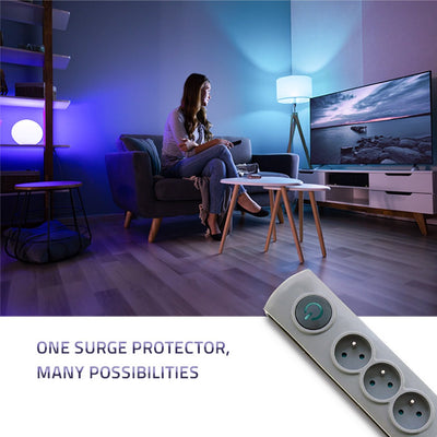 Qoltec - multiprise avec protection contre les surtensions - 4 prises - 2,5 m - gris