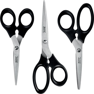 Set de ciseaux Leitz en acier inoxydable - 165 185 200 mm - avec poignée ergonomique - noir
