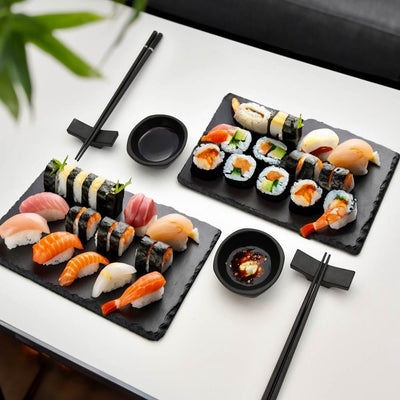 Set à sushi Mikamax - pour 2 personnes - incl. assiettes de baguettes à sushi - profitez d'une expérience de sushi authentique - noir - accessoires à sushi - vaisselle à sushi - baguettes - baguettes