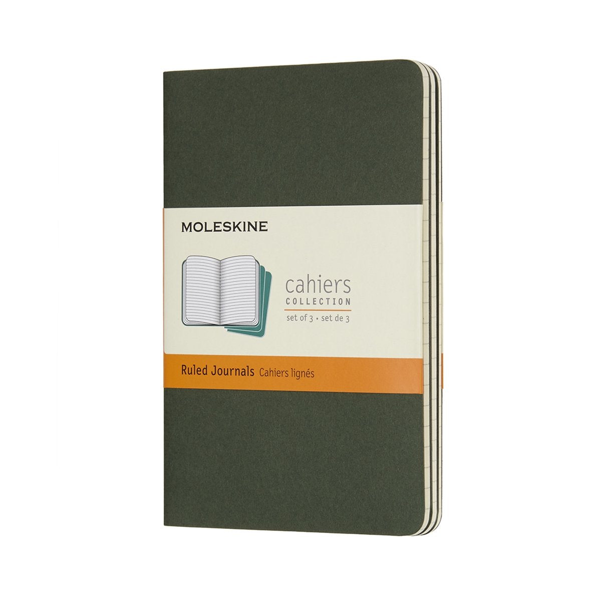 Carnets Moleskine - pochette - lignés - vert - lot de 3