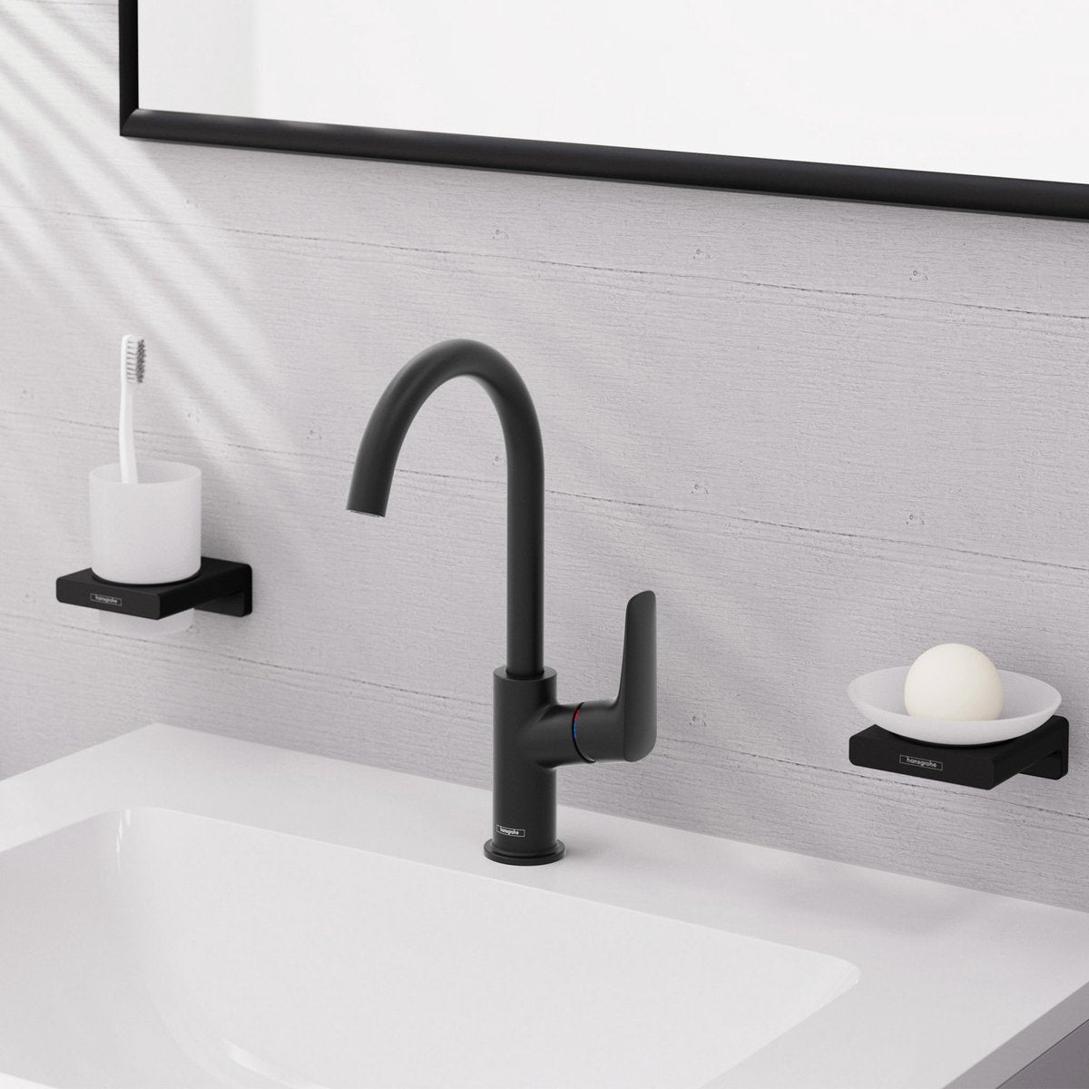 Hansgrohe Logis - mitigeur de lavabo - commande monocommande - sans vidage - 210 mm - bec pivotant - noir mat