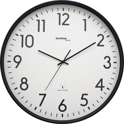 Technoline wt 8998 - horloge murale - analogique - ronde - cadre en plastique - affichage de l'heure radio-piloté - chiffres - noir - blanc - ∅ 50,5 cm