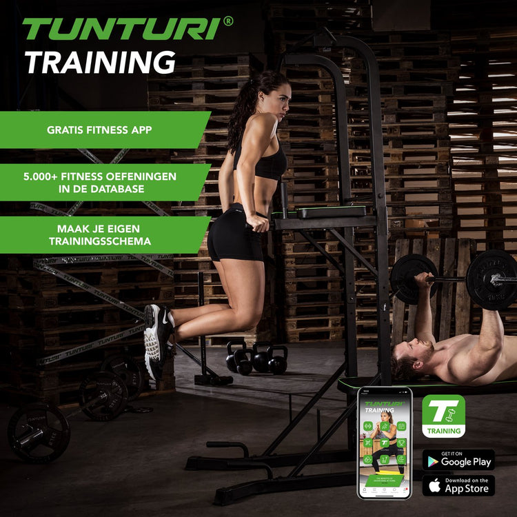 Tour de puissance Tunturi pt60 - station de traction - station de dips - sit up - développé couché - incl. application de remise en forme gratuite