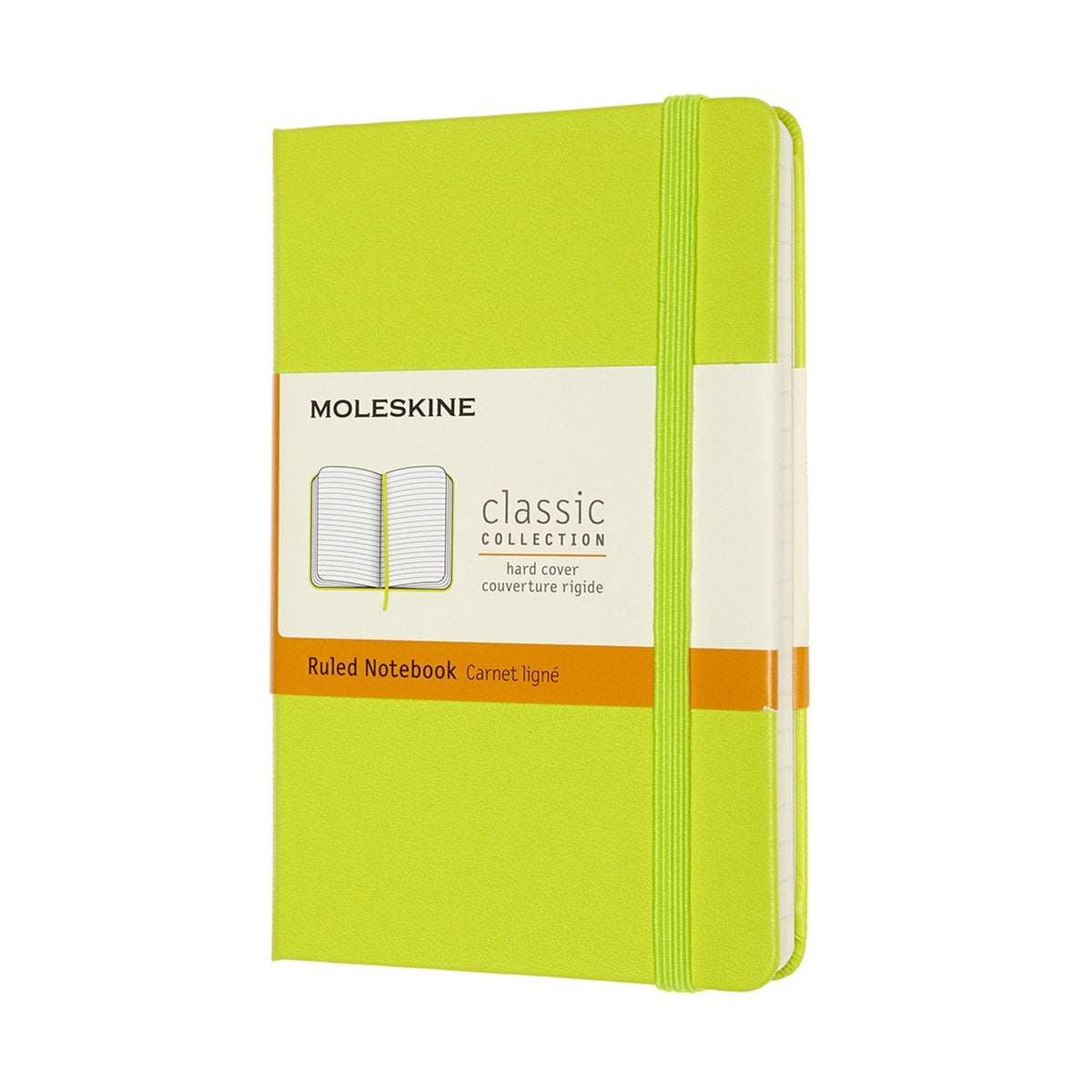 Carnet classique Moleskine - pochette - couverture rigide - ligné - vert citron