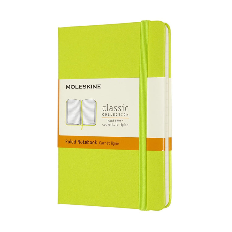 Carnet classique Moleskine - pochette - couverture rigide - ligné - vert citron