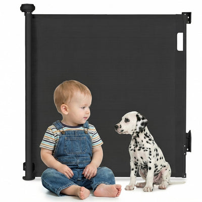 Barrière d'escalier enroulable Lionelo Thea jusqu'à 140 cm - sans seuil - double verrouillage - résistante aux UV - indicateur de verrouillage - 3 clips de fixation - barrière de sécurité pour enfant animal - pour intérieur extérieur - en 1930:2011