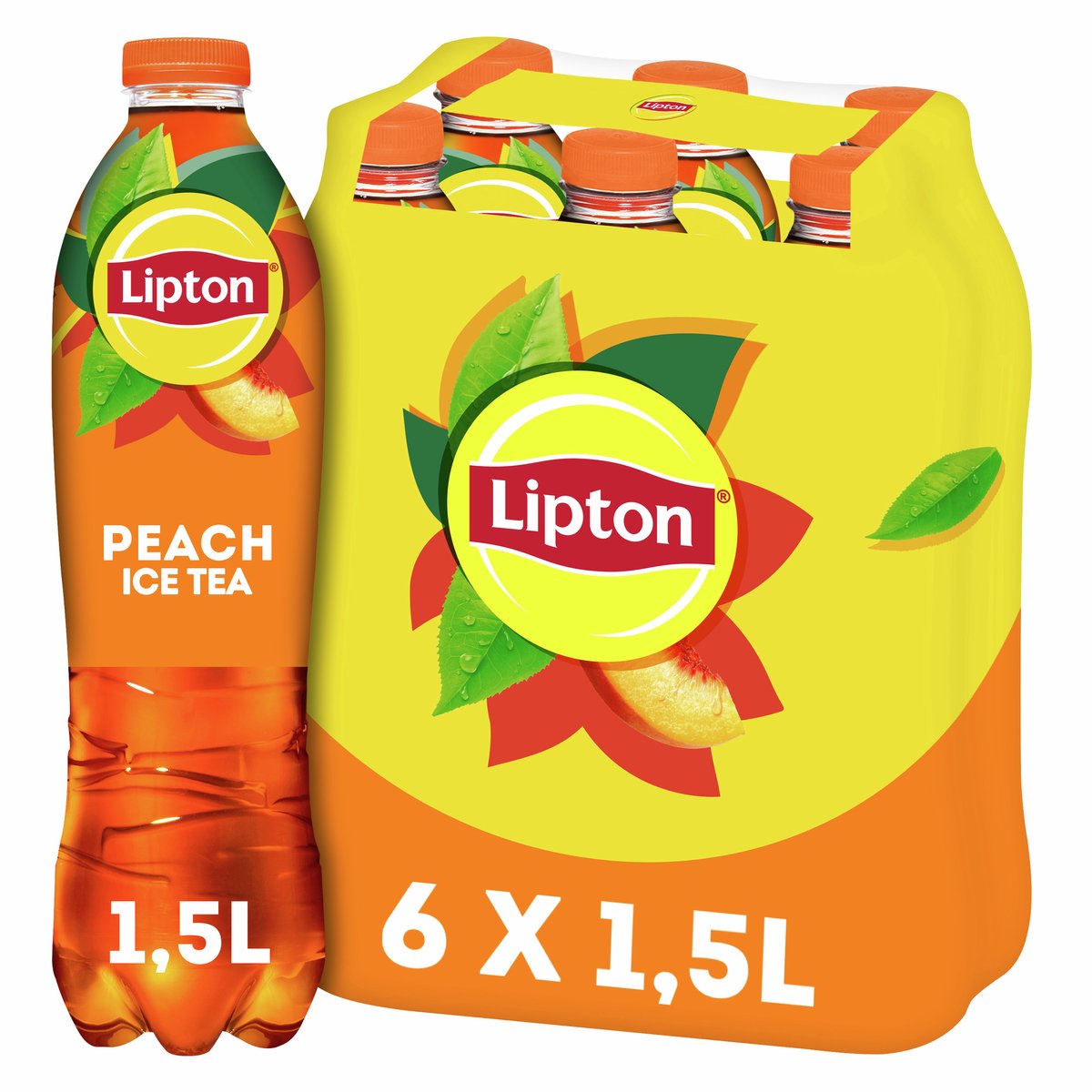 Bouteille de thé glacé Lipton - pêche - faible en calories - 6 x 1500 ml - pack économique