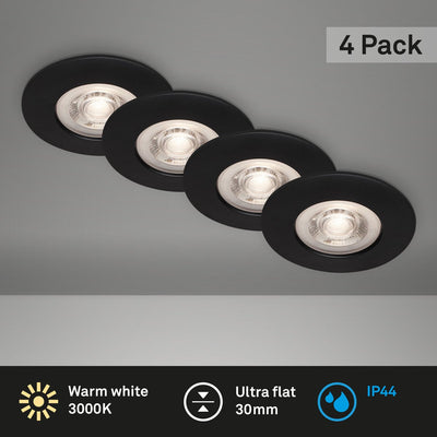 Briloner - lot de 4 spots encastrables LED - éclairage salle de bain - ø9 cm - ip44 - 4,9 w - 480 lm - 3 000 k - noir