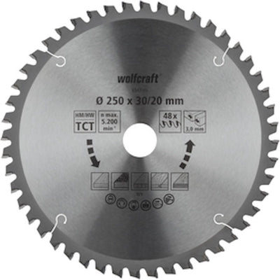 Wolfcraft - lame de scie 254x30mm pour scie à tronçonner - 48 dents - scie à onglet - série orange - 6548000