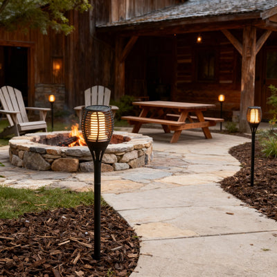 Flamme de torche de jardin solaire Grundig - Effet de flamme LED avec 30 LED - Protection contre les éclaboussures IP44 - Éclairage de jardin solaire - Durée de combustion 6 heures - ø9 x 59 cm - noir