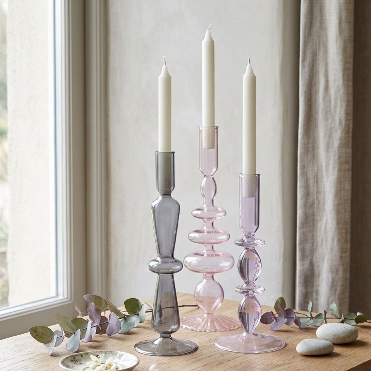 Arti casa bougeoir pour bougie de dîner - ø9 x 28 cm - bougeoir en verre décoration de la maison - rose clair - verre