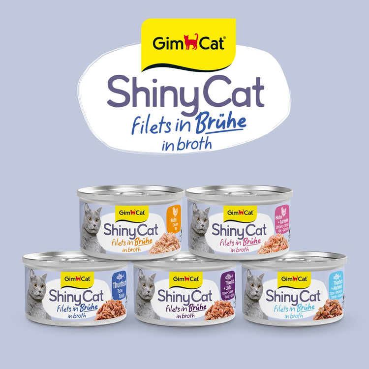 Gimcat 24 x 70 g - filets de Shinycat au bouillon de poulet + crevettes