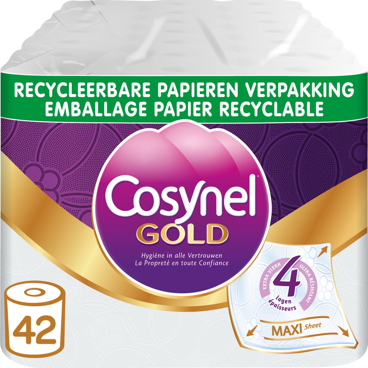 Papier toilette Cosynel - 42 rouleaux - blanc doré (4 couches) - pack économique
