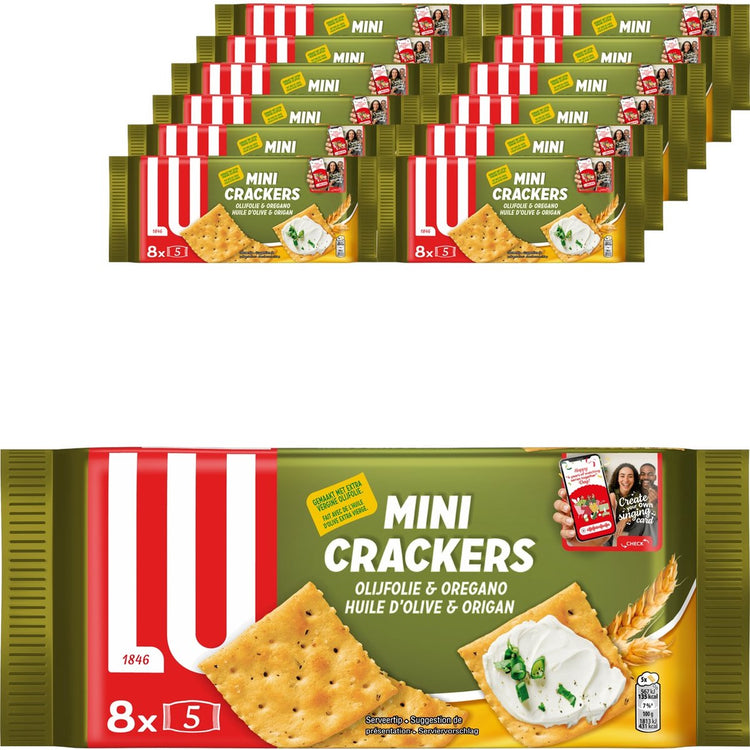 Lu mini crackers huile d'olive origan - boîte 12 x 250g - 8 paquets - crackers pour boissons - toasts - mini crackers - petit déjeuner