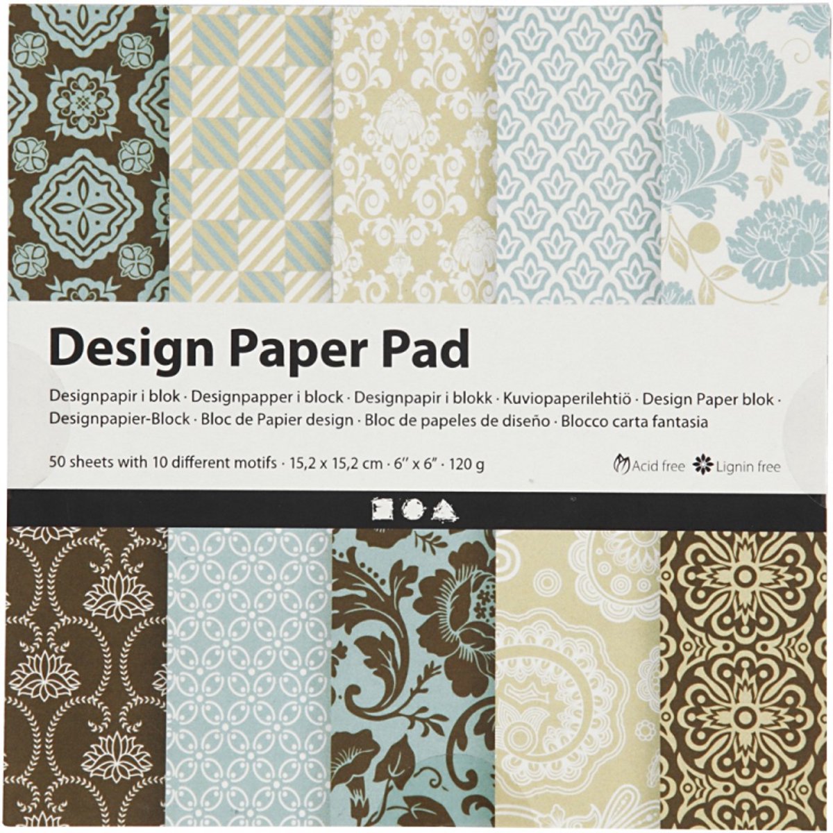 Creativ Company Design Paper Block Blue Light Blue Brown, 50 feuilles