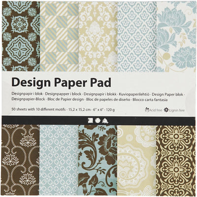 Creativ Company Design Paper Block Blue Light Blue Brown, 50 feuilles