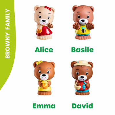 Klorofil le coffret de jeu browny familial - ensemble de figurines de jeu - figurines familiales - jouets pour enfants - David, Emma, Basile et Alice - à partir de 18 mois - 4 pièces