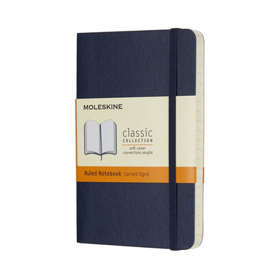Carnet classique Moleskine - pochette - couverture souple - ligné - bleu saphir