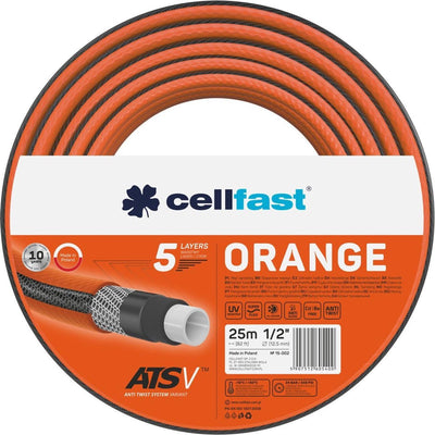 Tuyau d'arrosage Cellfast atsv ™ Tuyau d'arrosage 5 couches Tuyau d'arrosage Tissu tricoté Résistant aux UV Pression d'éclatement de 24 bars (1 2 25 m) - Orange