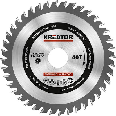 Kreator krt020435 lame de scie bois - ø115 mm - 40 t