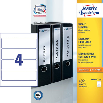 Étiquettes de dos de dossier Avery, blanches, 192,0 x 59,0 mm, adhésif permanent