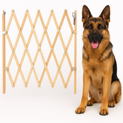 Clôture de sécurité Flamingo Monti - beige - réglable de 60 à 107 cm de large x 72,5 à 83 cm de haut - barrière de fermeture sécurisée pour animaux de compagnie