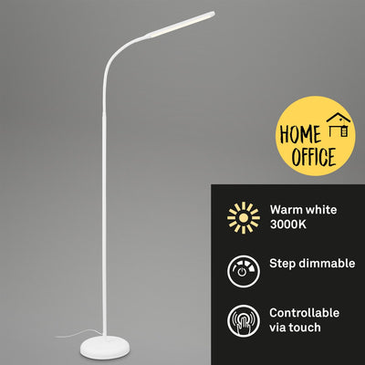 Briloner pivaz - lampadaire dimmable - lampadaire de salon - avec touche - blanc - h: 126,5cm