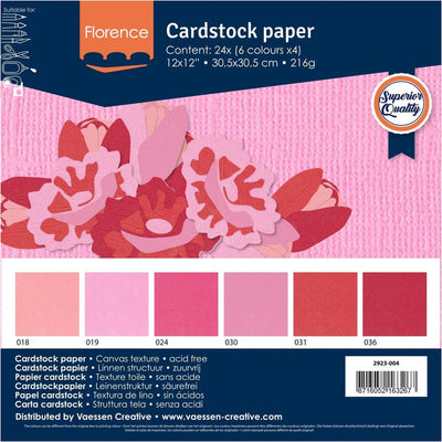 Papier cartonné créatif Florence Vaessen, papier cartonné robuste 216 g - rose, 24 pièces. 30,5 x 30,5 cm