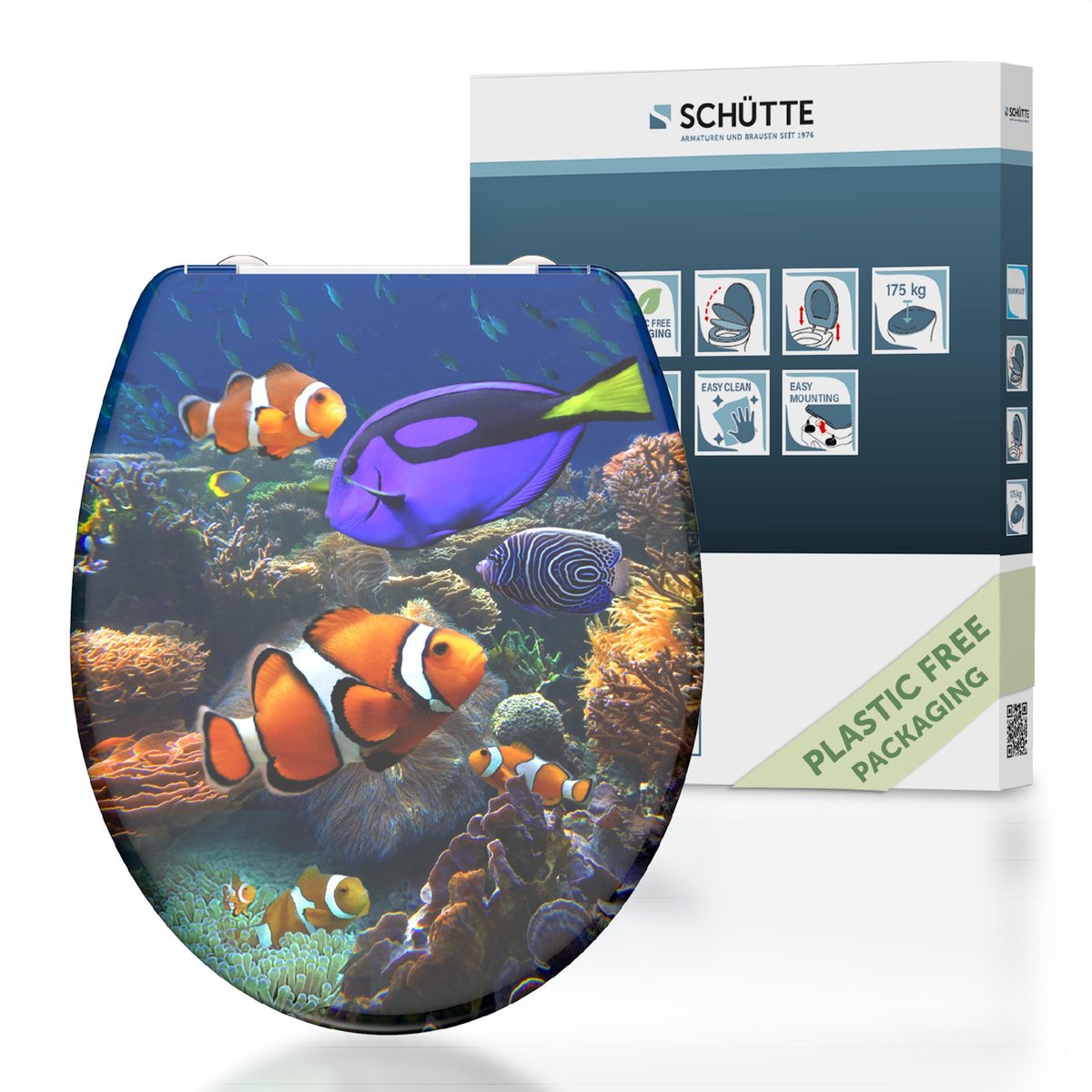 Schütte Schütte Toilet Seat avec la vie marine de la vie marine enroule Duroplaste avec imprimé