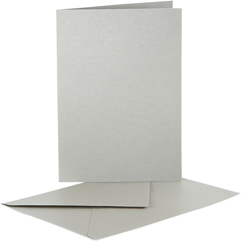 Cartes et enveloppes en nacre Creativ company, format carte 10,5x15 cm, format enveloppe 11,5x16,5 cm, argent, 10 jeux 1 boîte