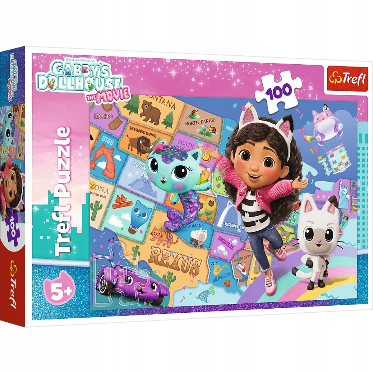 Puzzle Trefl 100 pièces - amitié dans la maison du chat, maison de poupée de Gabby
