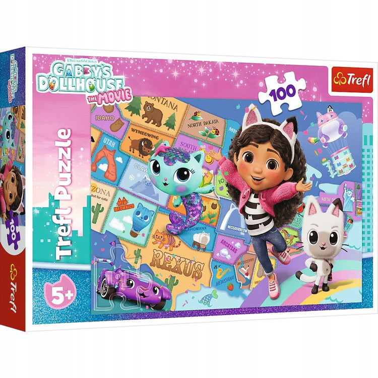 Puzzle Trefl 100 pièces - amitié dans la maison du chat, maison de poupée de Gabby