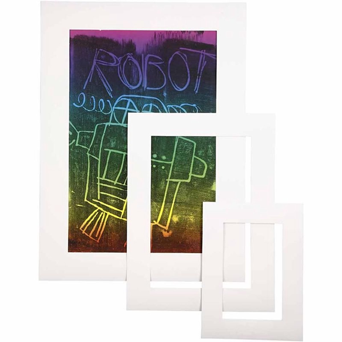 Cadres passe-partout Creativ company, A3, A4, A5, format 17x23 + 25x34 + 35+48 cm, épaisseur 0,4 mm, 270 gr, blanc, 75 pièces 1 boîte