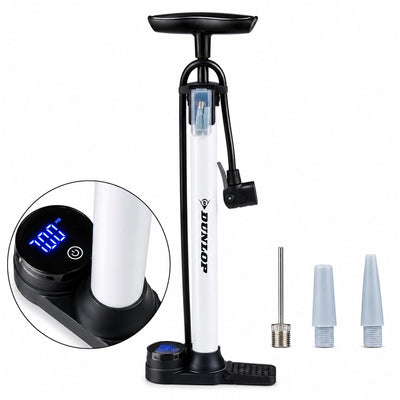 Pompe à vélo numérique Dunlop avec manomètre - pompe à vélo adaptée à la valve Schrader Presta - pompe à bille 120 psi 8,3 bar - avec adaptateurs de valve et aiguille