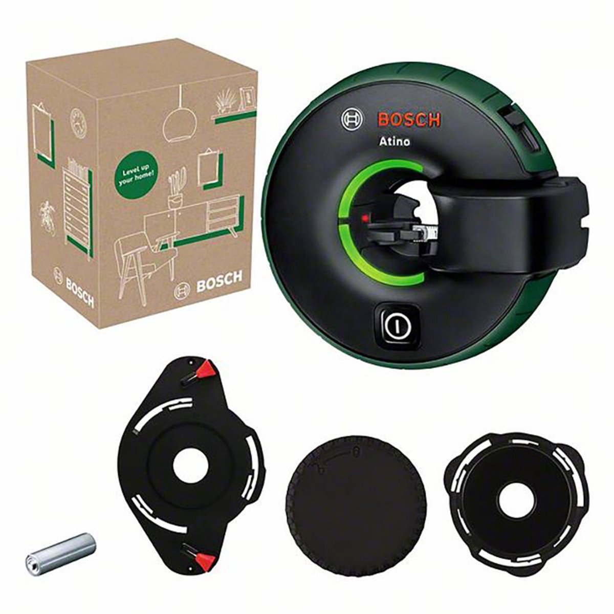 Bosch atino - laser ligne - avec coussin de gel, couvercle de protection du coussin de gel, clavier à épingles et batterie