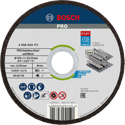 Accessoires Bosch disques à tronçonner bosch métal acier inoxydable 125mm x 1mm | par 10 - 2608603255