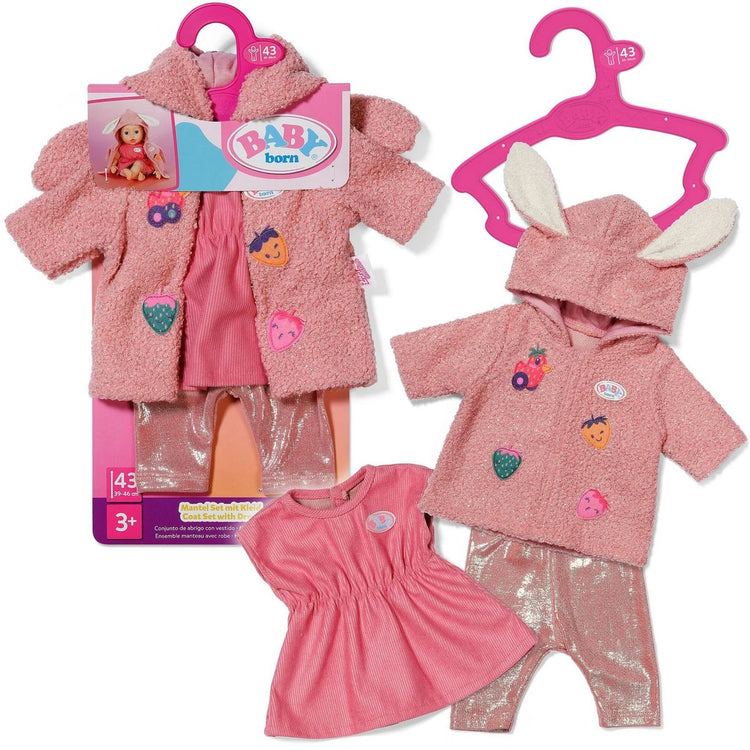 Ensemble manteau et robe pour poupée Baby Born, tenue rose de 43cm.