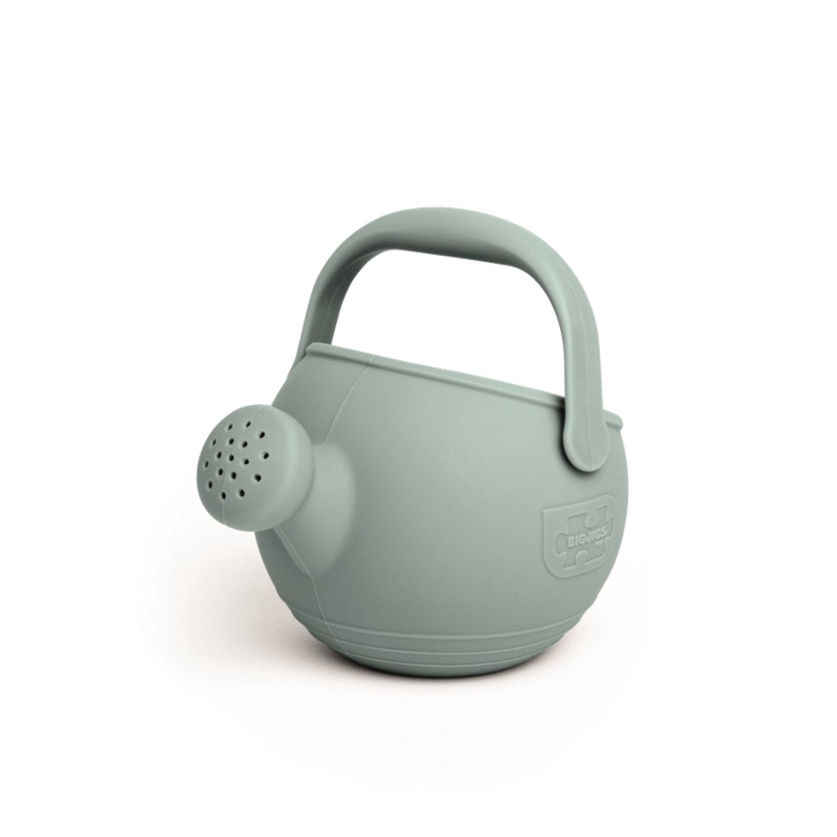 Arrosoir jouet flexible Bigjigs - seau de plage en silicone gris clair.