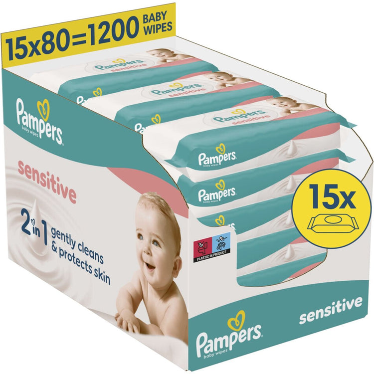 Lingettes pour bébé sensibles Pampers - 15 paquets - 1200 lingettes pour bébé