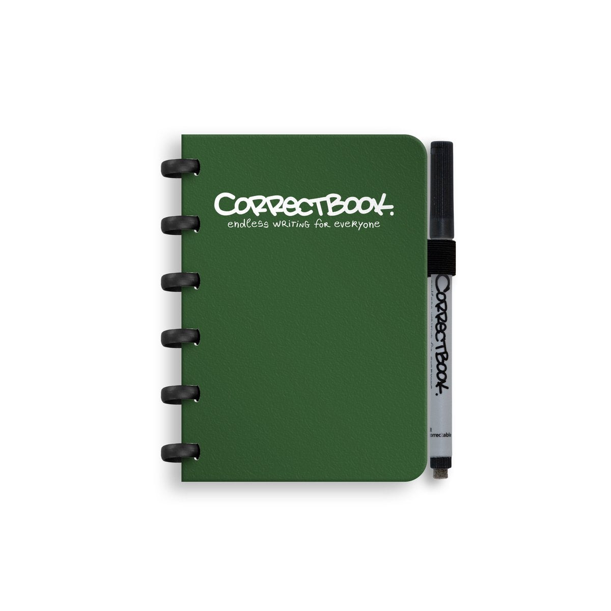 Carnet effaçable Correctbook a6 – vert forêt – ligné – carnet réutilisable – avec lingette pour stylo – peut être complété par des pages supplémentaires