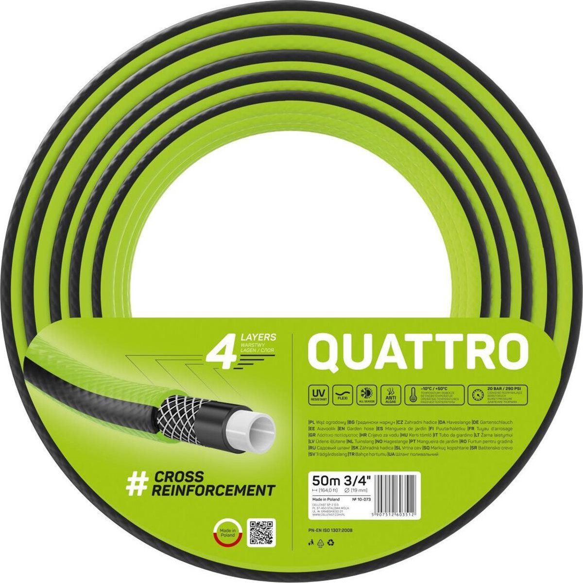 Tuyau d'arrosage Cellfast quattro 3 4 - 50m 4 couches tressées croix