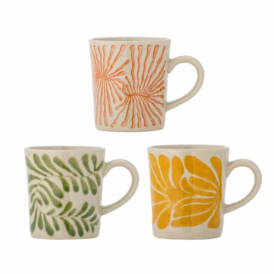 Bloomingville mug faïence jaune faune - lot de 3