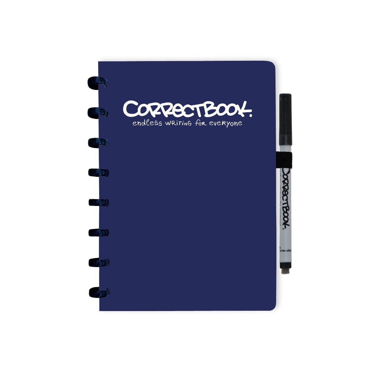 Carnet effaçable Correctbook a5 – carnet réutilisable – bleu nuit – ligné – avec lingette pour stylo – peut être complété par des pages supplémentaires