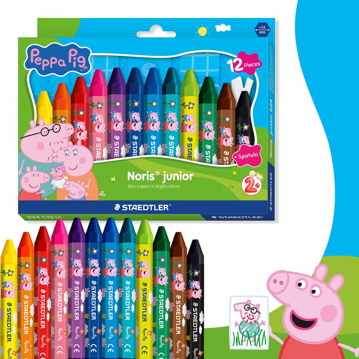 Staedtler peppa pig x noris junior crayons de cire - lot de 12 pcs