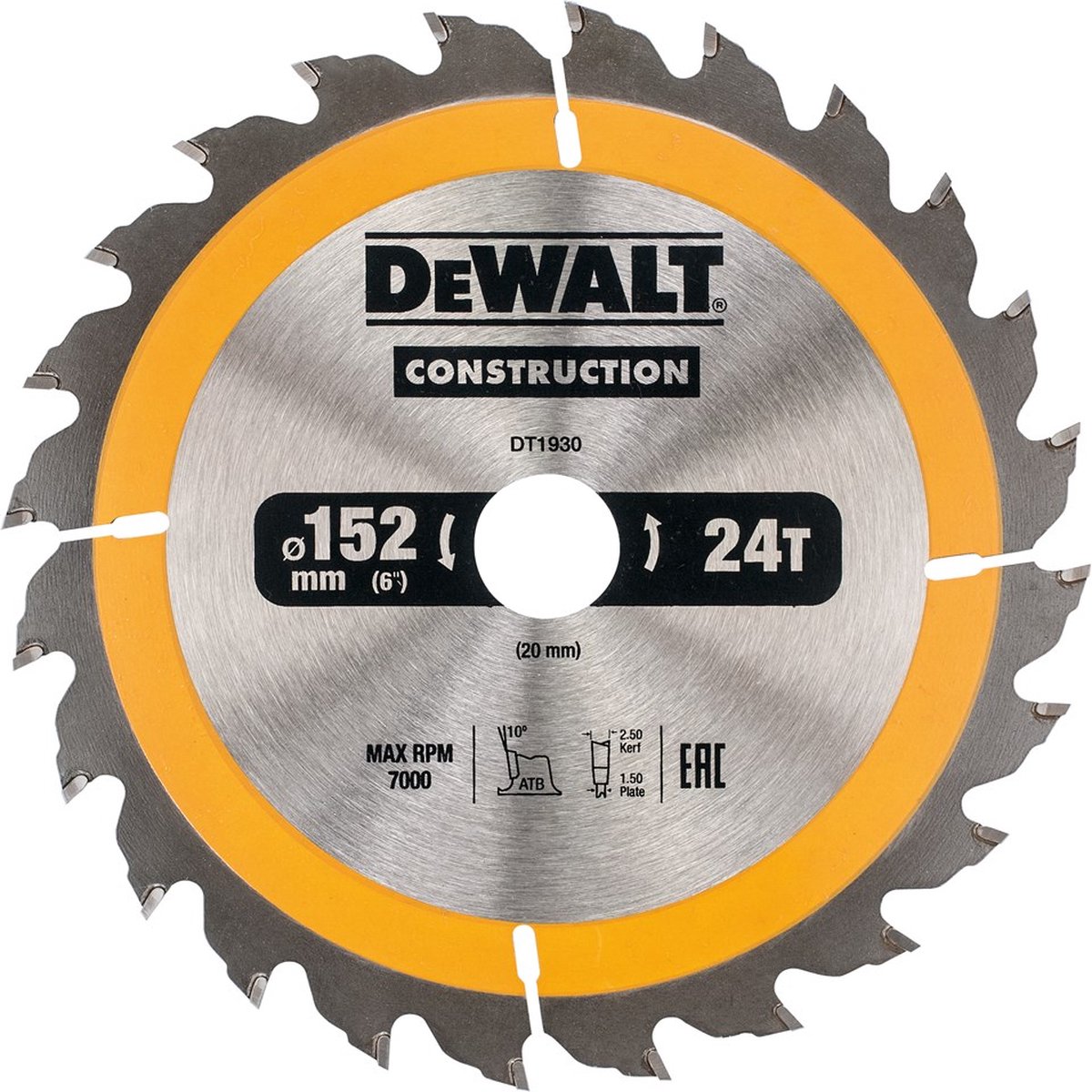 Lame de scie circulaire Dewalt pour le bois | construction | ø 152mm trou d'axe 20mm 24t - dt1930-qz